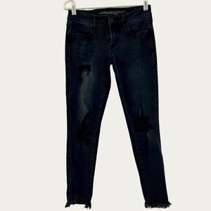 American Eagle Outfitters Distressed‎ Black Denim Stretch Skinny Jeans Women 6